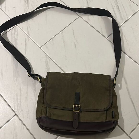 Fossil Leather and Canvas Small Messenger Crossbody Bag - Picture 1 of 15